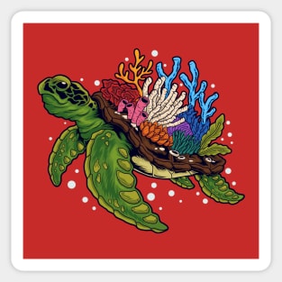 Sea Turtle Coral Illustration Sticker